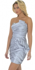 Exclusive Silver Grey Short Elastic Satin Scalloped-edge Neckline Evening Dress