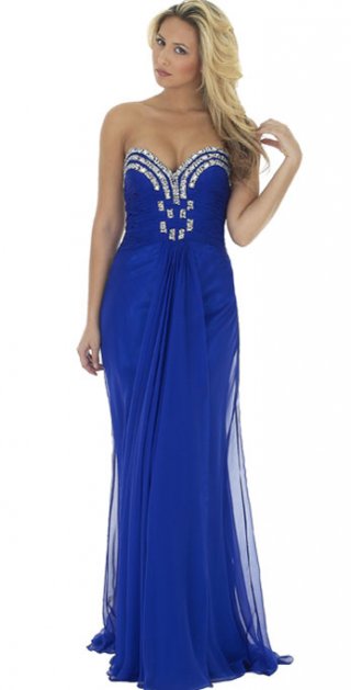 Sweetheart Neckline Strapless With Beadings Chiffon Empire Blue Evening Dress