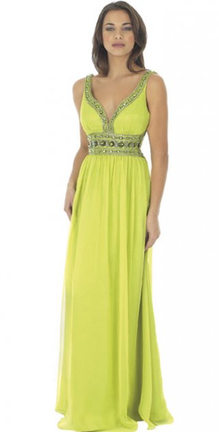 V Neckline With Appliques Pleated Floor Length Elegant Evening Dress