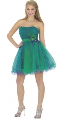 Turquoise Plain Scalloped-Edge Party Dress With Waist Beadings In Us