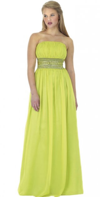 Chubby Flat Neckline Strapless Ruched Tulle Over Taffeta Evening Dress With Waist Beadings