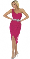 Special Tea length Chiffon With One Shoulder And Waist Appliques Prom / Evening Dress