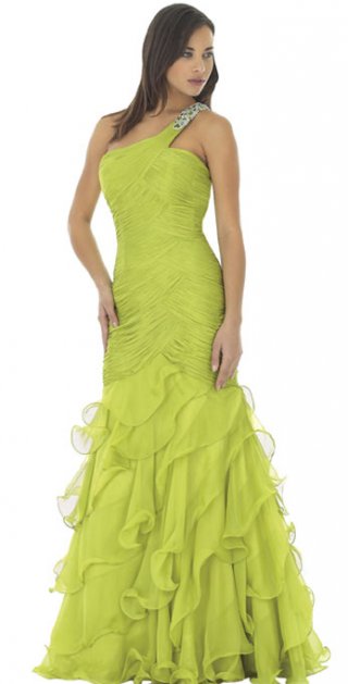 Vintage Fully Side Ruched Bodice With One Beading Shoulder Chiffon Evening Dress