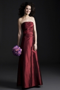 Hot Sale Burgundy Strapless A-line Floor Length Mother of Groom and Bride Dress