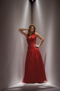 Graceful Red V-neck Puffed A-line floor length Mother of Groom and Bride Dress