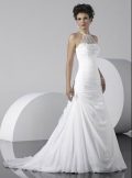 Elegant white high neck Ruffed Cheap Chiffon Mermaid Wedding Dress