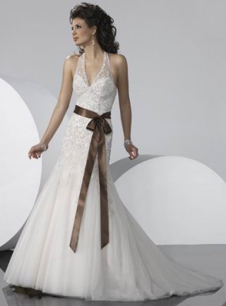 Romantic Embroider Halter Sash lace tulle Design Mermaid Wedding Dress