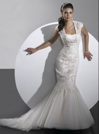 Elegant sexy Embroider lace appliques bodice and tulle skirt New Style Mermaid Wedding Dress