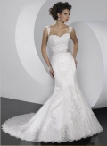 Gorgeous Cheap Embroider wide straps Flower in Back Sweetheart Mermaid Wedding Dress