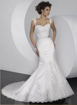 Gorgeous Cheap Embroider wide straps Flower in Back Sweetheart Mermaid Wedding Dress