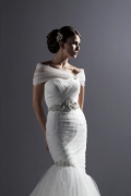 White New Style off-the-shoulder Beads Working satin faced tulle Mermaid Wedding Dress