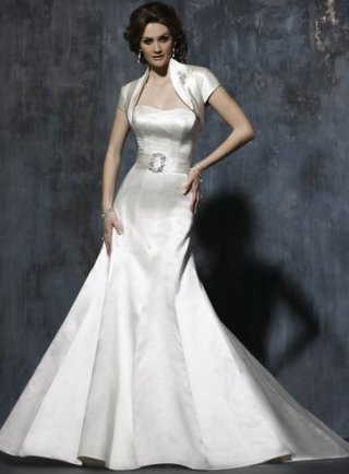 Cheap simple Satin with a sash Mermaid Wedding Gown