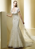 Cheap elegant Embroider Lacing Cheap short lace sleeves trumpet & Mermaid Wedding Gown
