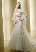 Slim Strapless Embroider Lacing Ivory Mermaid Wedding Gown