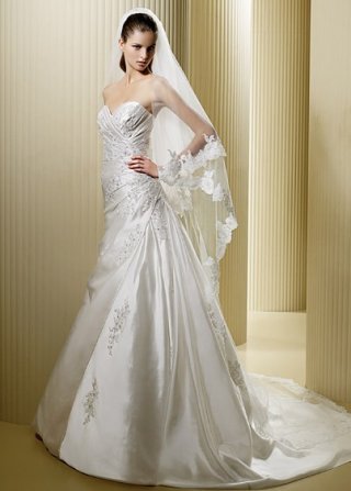 Cheap white popular Sweetheart Embroider Long Length Mermaid Wedding Gown