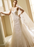 Cheap fashion organza straps Embroider lace Mermaid Wedding Gown