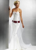 New Style Cheap romantic Strapless Embroider with russetish red sash decoration Mermaid Wedding Gown