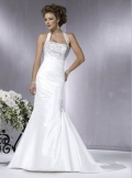 Charming white Halter Embroider taffeta Mermaid Wedding Gown