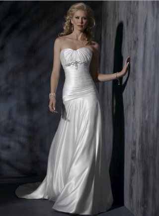 Cheap simple Strapless Pleated Mermaid Wedding Gown With Sash