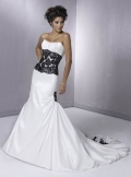 Cheap Strapless Long Length black lace at waist Mermaid Wedding Gown