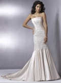 Cheap popular Spaghetti Halter Embroider nodice satin Mermaid Wedding Gown