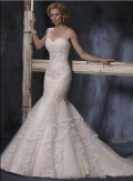 Gorgeous Cheap organza straps Lacing Applique Layers Mermaid Wedding Gown
