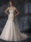 Cheap Princess Ivory cap sleeve style Appliques bodice and tulle skirt trumpet & Mermaid Wedding Gown