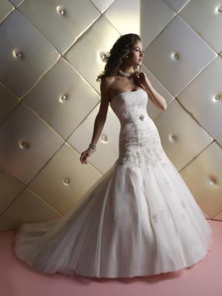 Cheap popular Strapless Princess appliques on the tulle Mermaid Wedding Gown