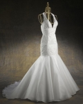 Unusual Cheap Halter Long Length Embroider bodice and organza skirt trumpet & Mermaid Wedding Gown