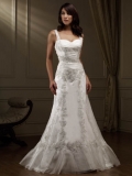 Sweetheart wide straps and organza hemline Embroider bodice New Style Mermaid Wedding Gown