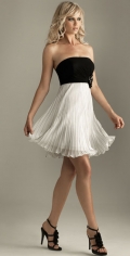 Black Top Tube White Vertical Ruched Flower Cute Cocktail Prom Dress