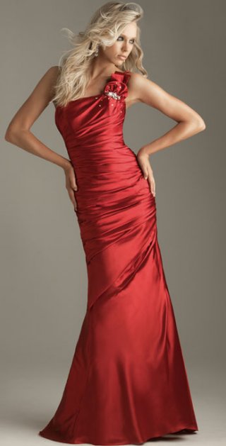 Style Red One strap Flower Ruffles Floor Length Elegant Sexy Evening Dress/ Prom Dress