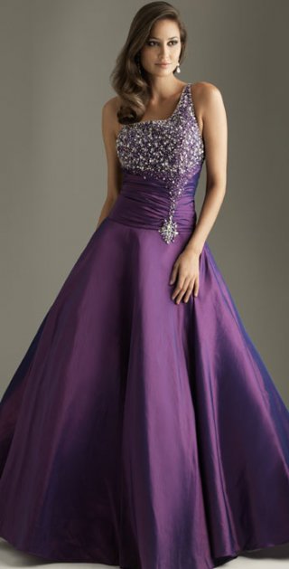 One-Shoulder Sequins Beads Ruched Satin Prom/Evening Dress