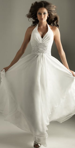 A Beading Halter With A V Neckline And A Gown Evening Dress