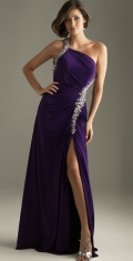 Style A-Line Purple Floor length One Strap Crystal Sexy Elegant Evening Dress