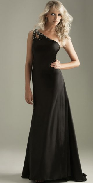 Black Thick One Shoulder Chapel Train Sequins Cheap Prom / Evening Dress