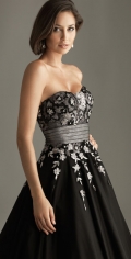 Appliques beading Stripe belt Satin Tulle Evening / prom Dress
