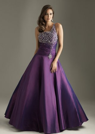 Cheap One Strap A-line style Glamorous Purple Beads Working Sequin Fabric Design Ball Gown/ Prom Dress