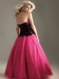 New Style Black Emborider A-line Design Fushia chiffon floor lenth Prom Dress