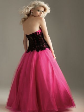 New Style Black Emborider A-line Design Fushia chiffon floor lenth Prom Dress