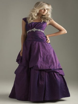 Purple Empire Pleated Cheap wrinkled Design Floor length Beads Working Prom Dress