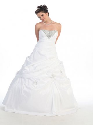 White Cheap Pleated strapless a-line Design charming Beads Working style ball gown Prom Dress