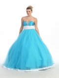 Cheap hot sale Empier Waist Blue Puffed Waistband Design Beads Working A-line Ball Gown/ Prom Dress