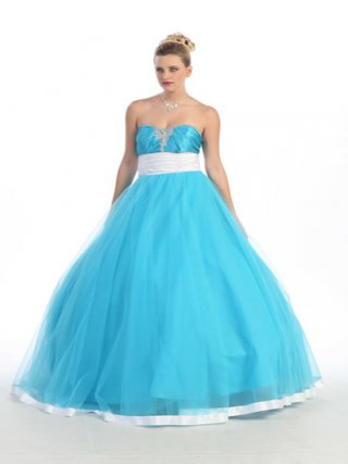 Cheap hot sale Empier Waist Blue Puffed Waistband Design Beads Working A-line Ball Gown/ Prom Dress