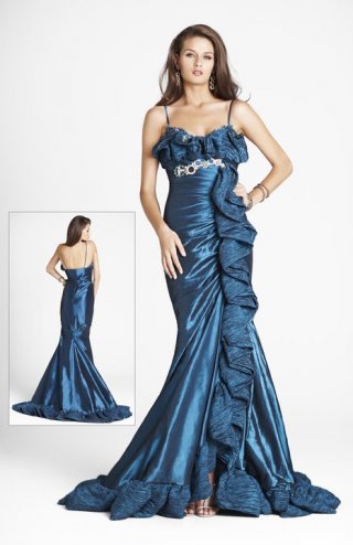 Dark Blue Strap Floor Length High End First Rate Evening Dress