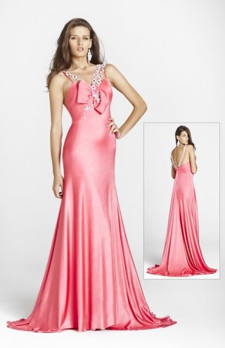 Beading Halter With A V Neckline Draped Knot Formal Evening Dress