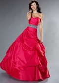 A-line Taffeta Strapless Pleated Bodice Waistband Lace Up Back floor length Prom Evening Dress
