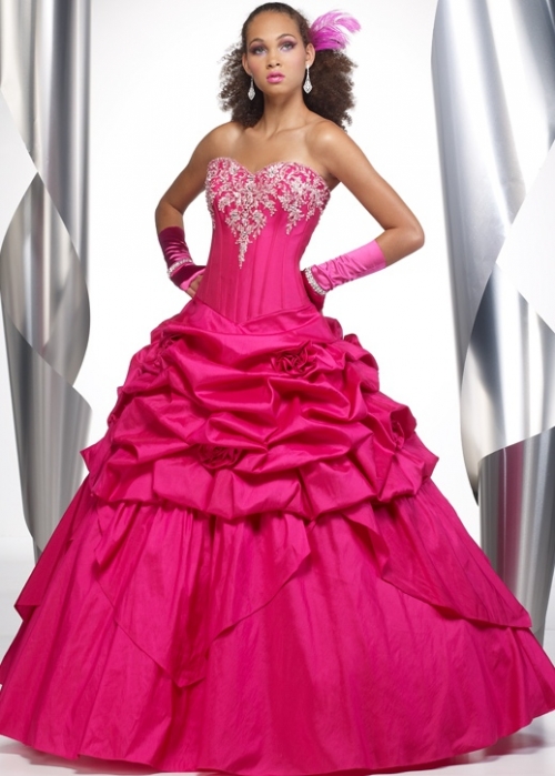 Layered Sweetheart Pick-up Skirt with Fabric Flower Embroidered Corset Bodice Prom Evening Dress