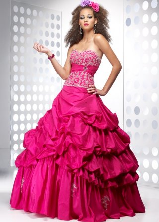 Fushia Emborider Lace-up Back Waistband Broach Sweetheart Prom Evening Dress