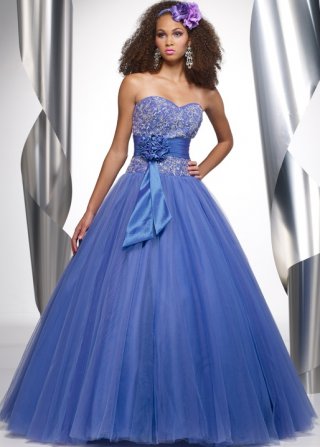 Lace-up Back Strapless Embroidered A-line Cheap Rosette Sash Design floor length ball gown/ Prom Evening Dress